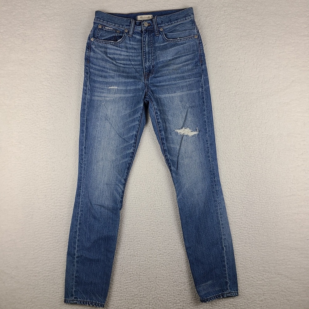 Madewell Jeans Womens 27 Blue Rigid Skinny Distress Medium Wash Denim * - Picture 1 of 15